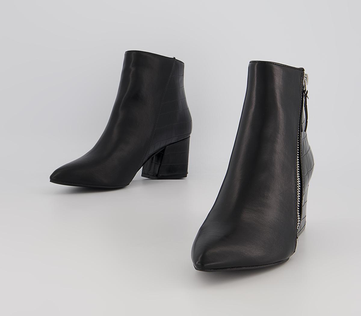 Office Abigail Block Heel Side Zip Heeled Ankle Boots Office Abigail Block Heel Side Zip Heeled Ankle Boots Black Croc Mix