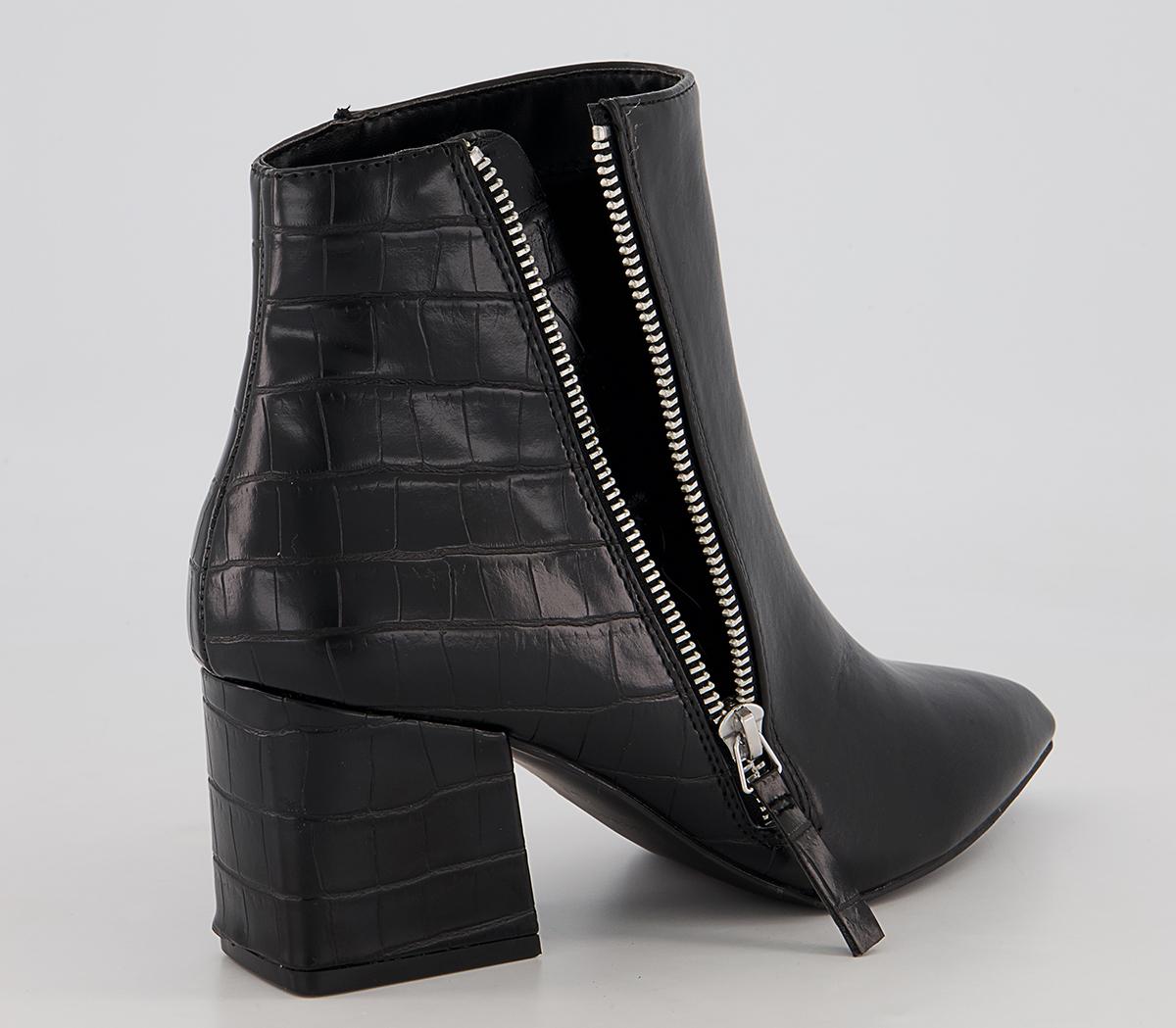 Office Abigail Block Heel Side Zip Heeled Ankle Boots Office Abigail Block Heel Side Zip Heeled Ankle Boots Black Croc Mix