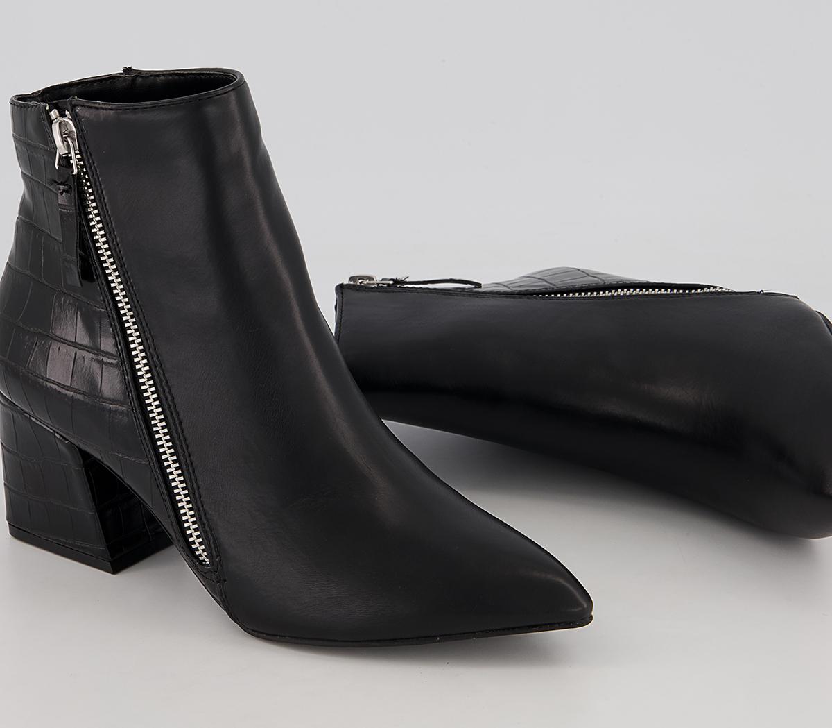 Office Abigail Block Heel Side Zip Heeled Ankle Boots Office Abigail Block Heel Side Zip Heeled Ankle Boots Black Croc Mix
