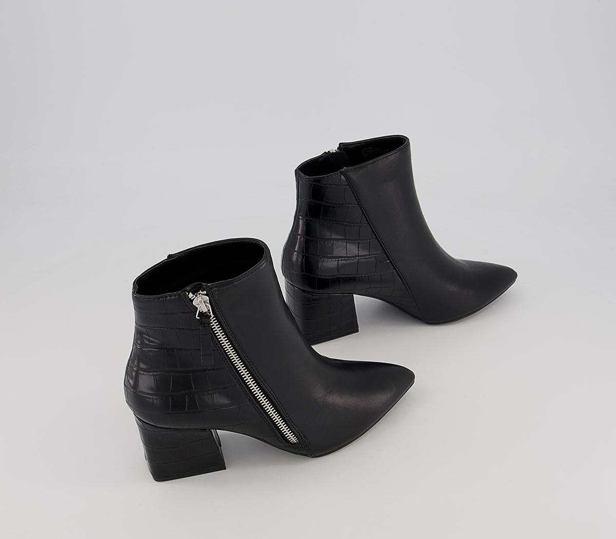 Office Abigail Block Heel Side Zip Heeled Ankle Boots Office Abigail Block Heel Side Zip Heeled Ankle Boots Black Croc Mix