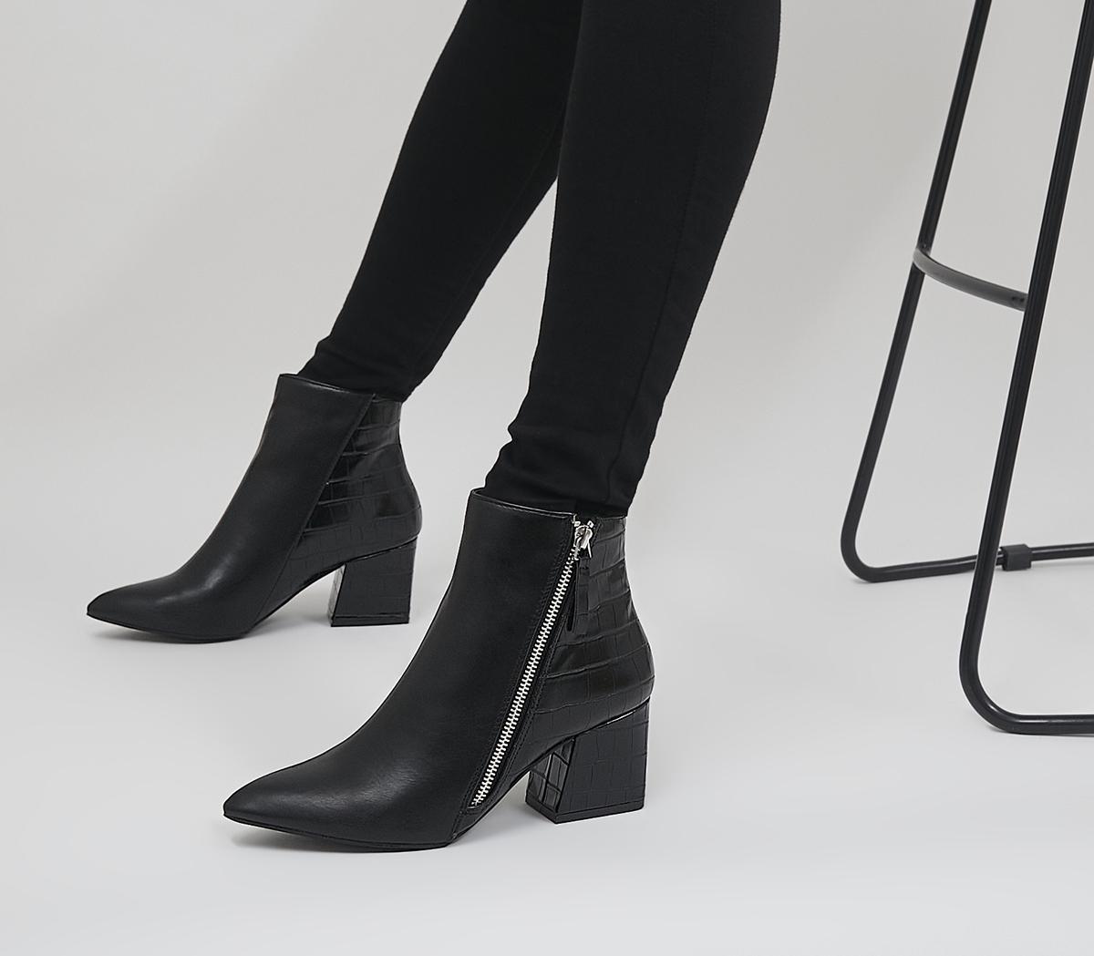 OfficeAbigail Block Heel Side Zip Heeled Ankle BootsBlack Croc Mix