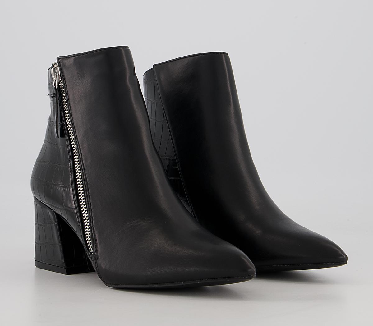 Office Abigail Block Heel Side Zip Heeled Ankle Boots Office Abigail Block Heel Side Zip Heeled Ankle Boots Black Croc Mix