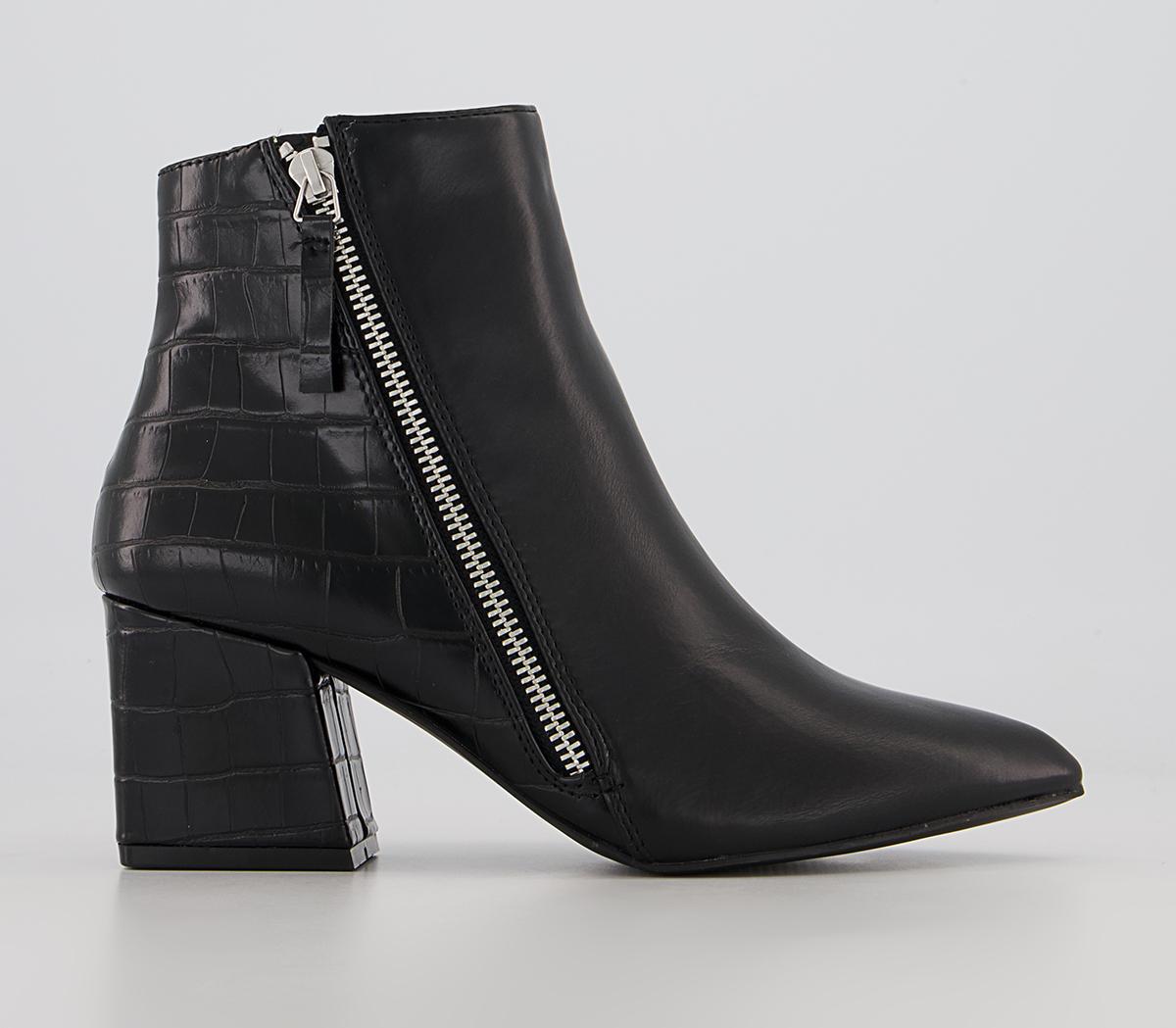 OFFICEAbigail Block Heel Side Zip Heeled Ankle BootsBlack Croc Mix