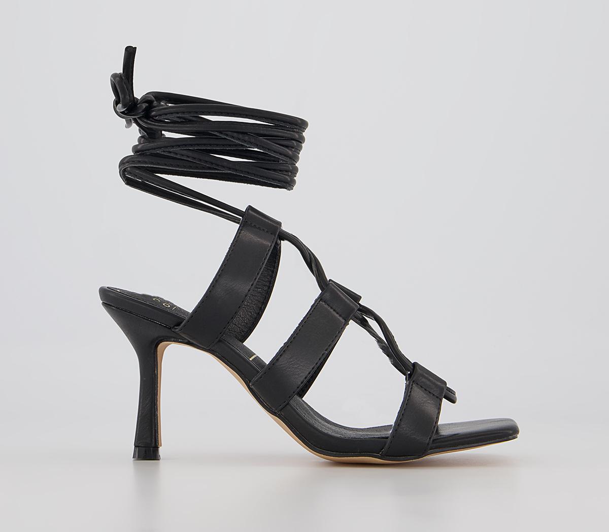 Office Margot Tie Up Stiletto Mid Heeled Sandals Office Margot Tie Up Stiletto Mid Heeled Sandals Black