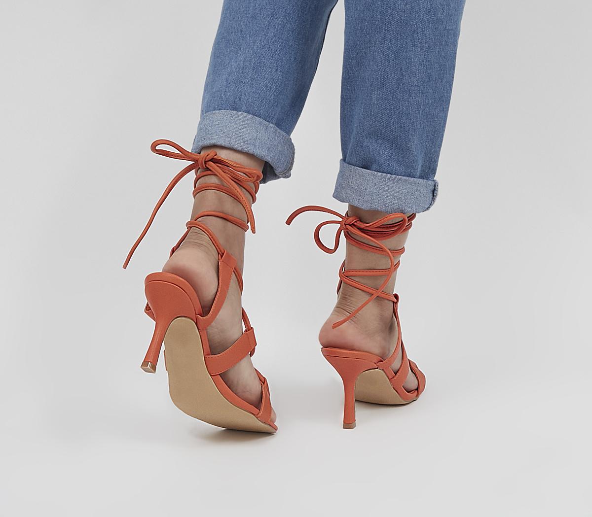 Office Margot Tie Up Stiletto Mid Heeled Sandals Office Margot Tie Up Stiletto Mid Heeled Sandals Orange
