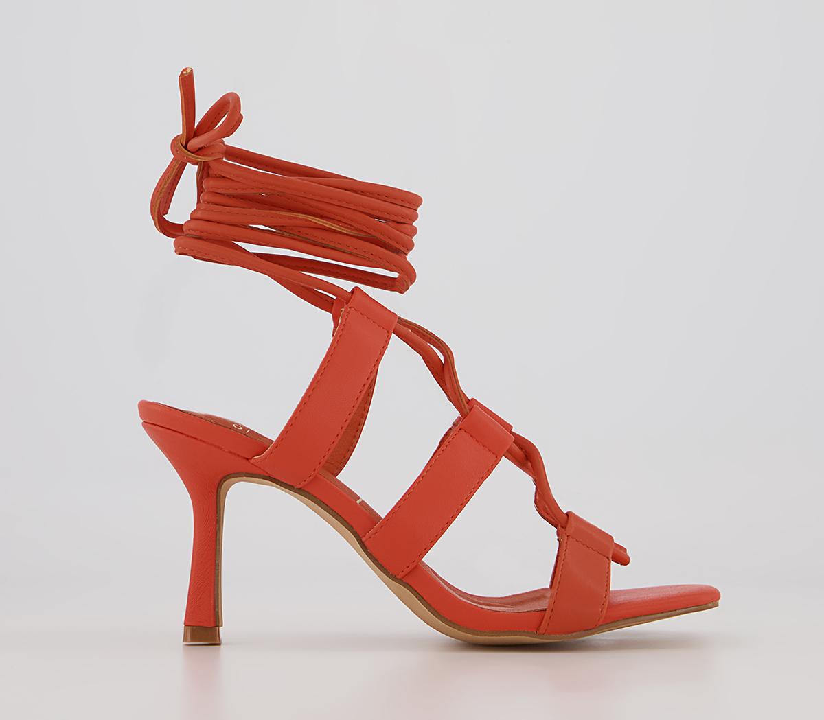 Zara Orange Tie Heels Ankle Strap Orange Clear Sandals Zara Orange