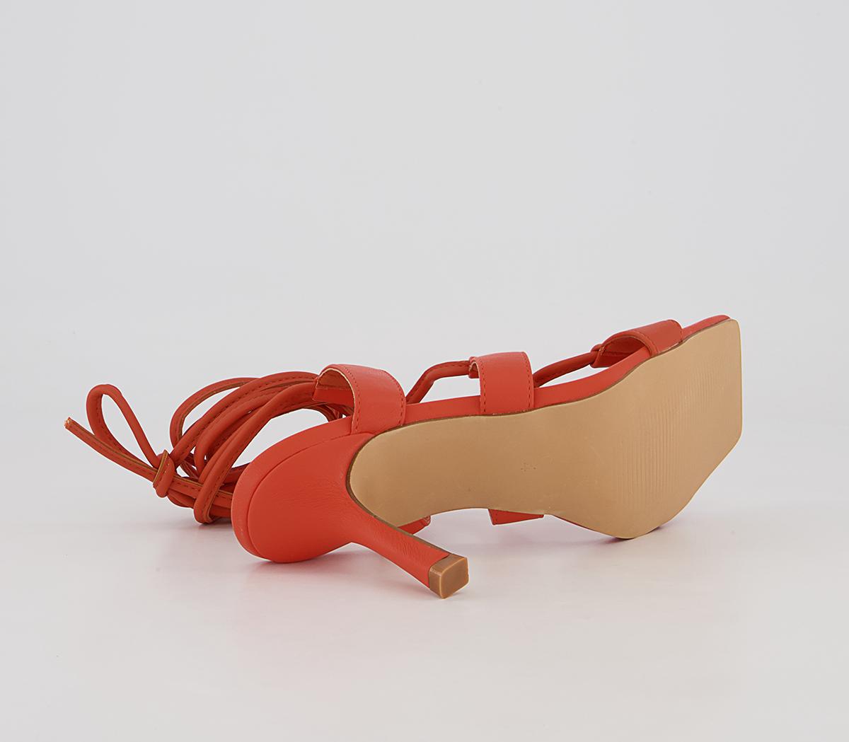 Office Margot Tie Up Stiletto Mid Heeled Sandals Office Margot Tie Up Stiletto Mid Heeled Sandals Orange