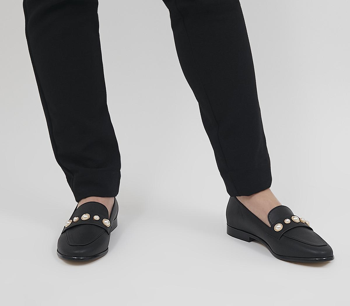 OfficeFliss Trim LoafersBlack With Pearls