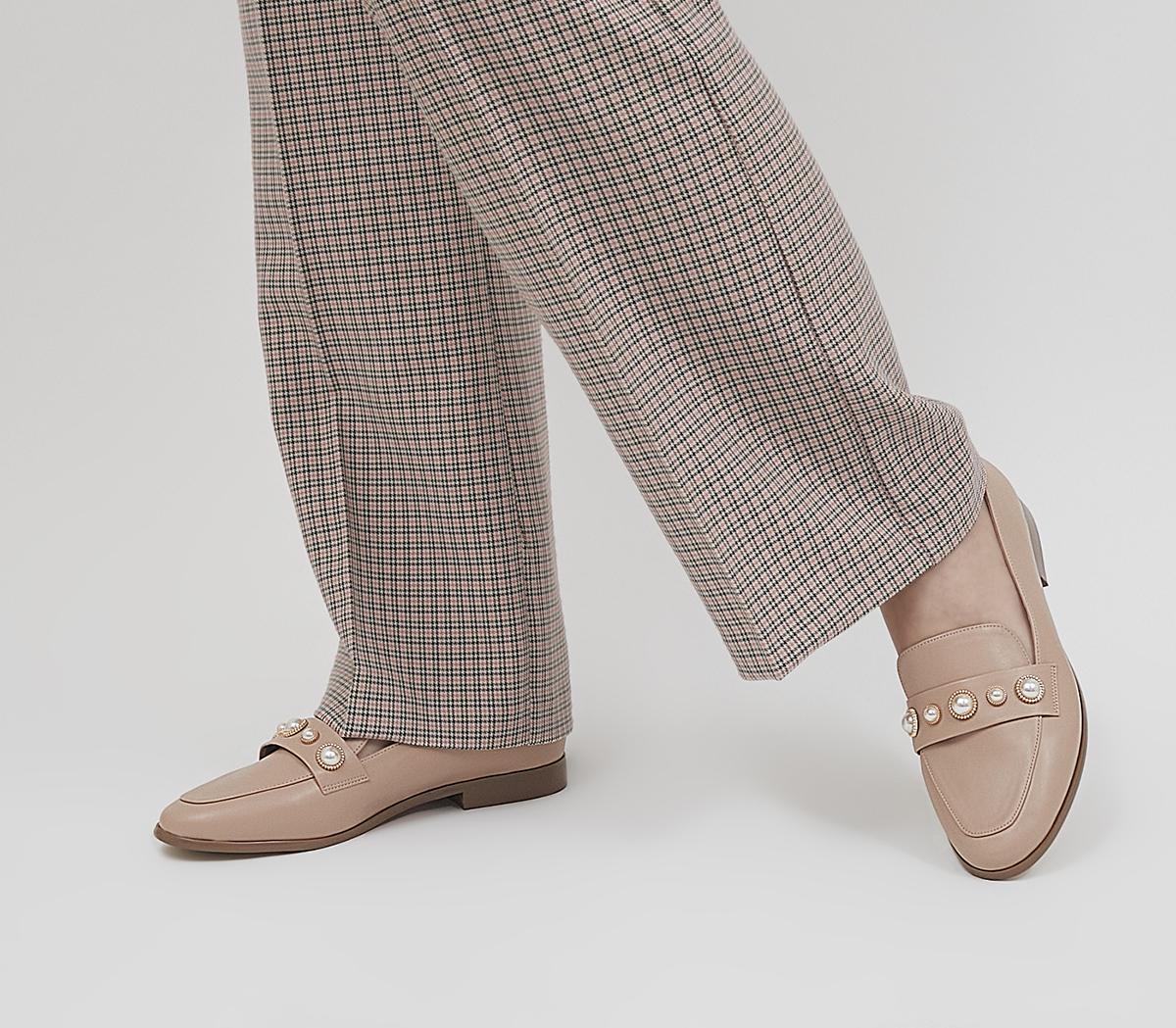 OfficeFliss Trim LoafersNude With Pearls