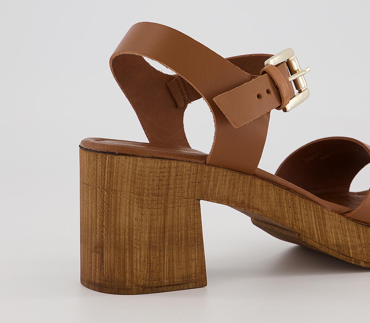 OFFICE Maeve Wood Effect Sandals Tan Leather - Mid Heels
