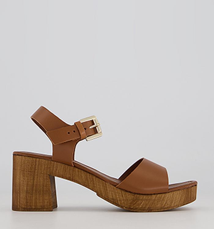 OFFICE Maeve Wood Effect Sandals Tan Leather