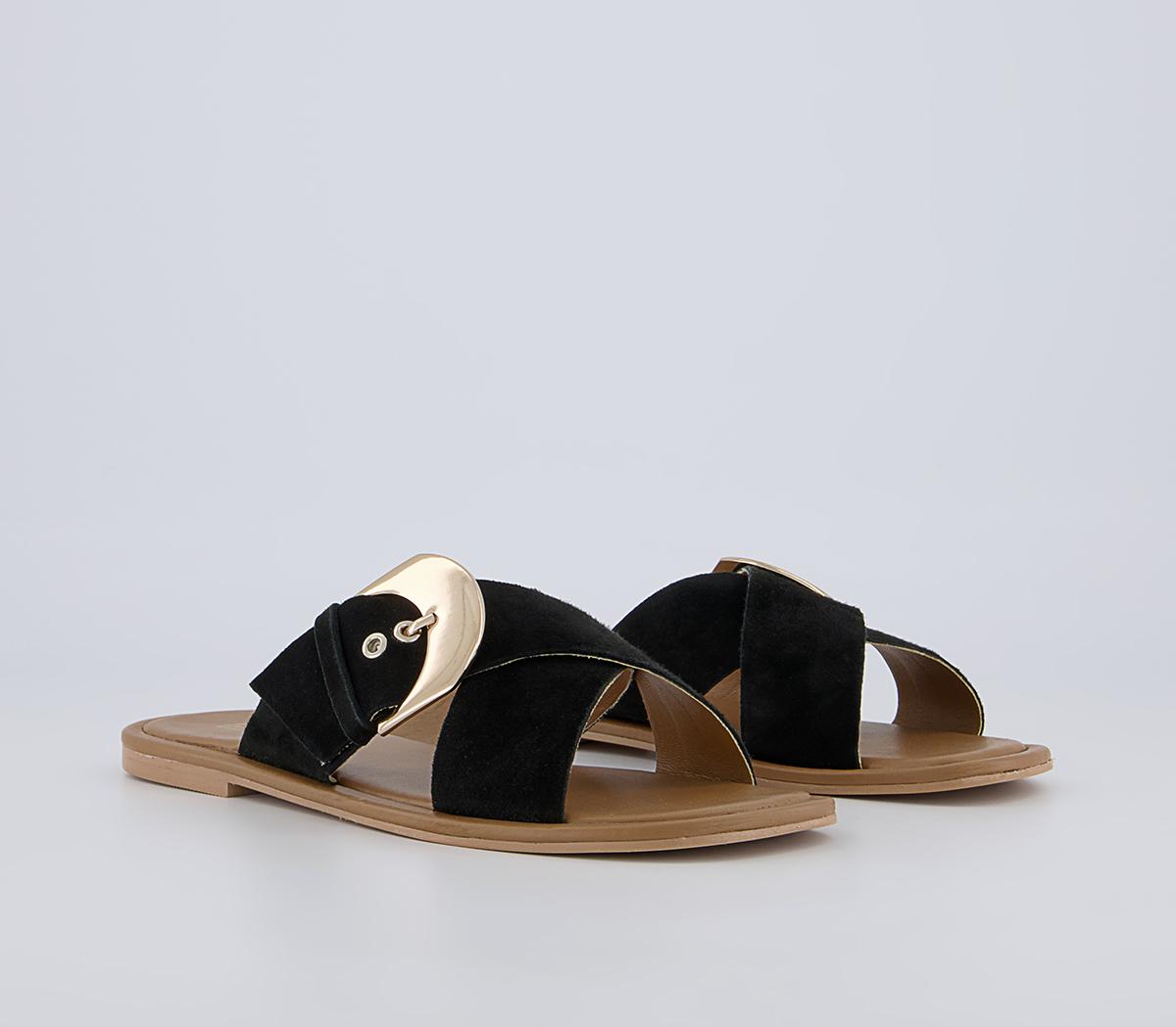 OFFICESimper Buckle Mule SandalsBlack Suede