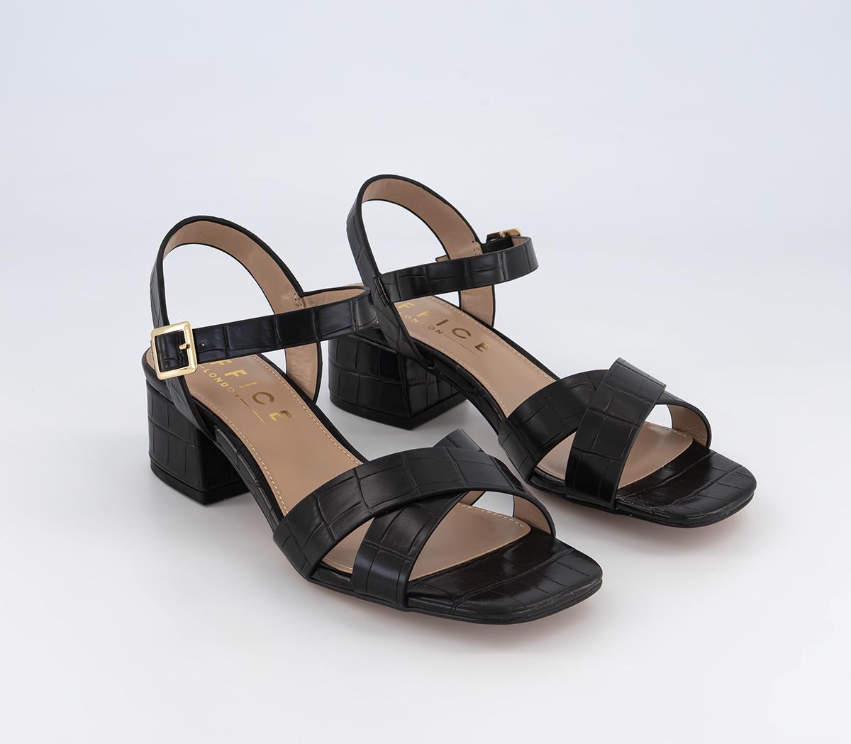 OFFICEMajesty Cross Strap Block HeelsBlack Croc