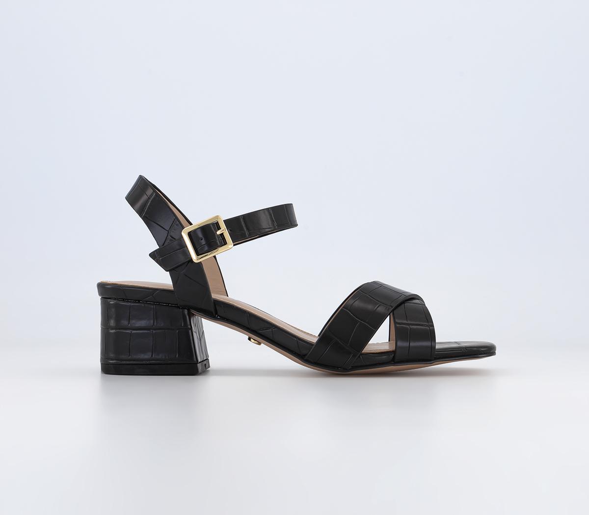 OFFICEMajesty Cross Strap Block HeelsBlack Croc