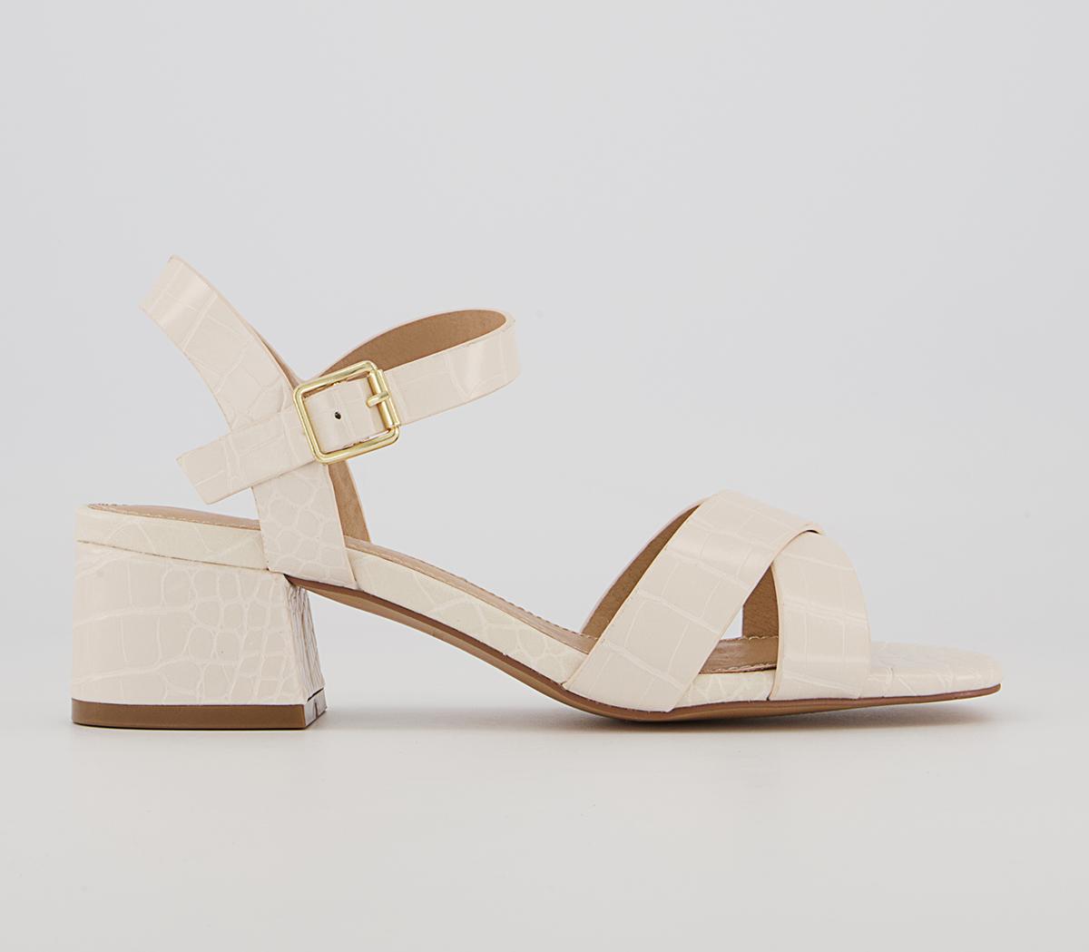 OFFICE Majesty Cross Strap Block Heels White - Mid Heels