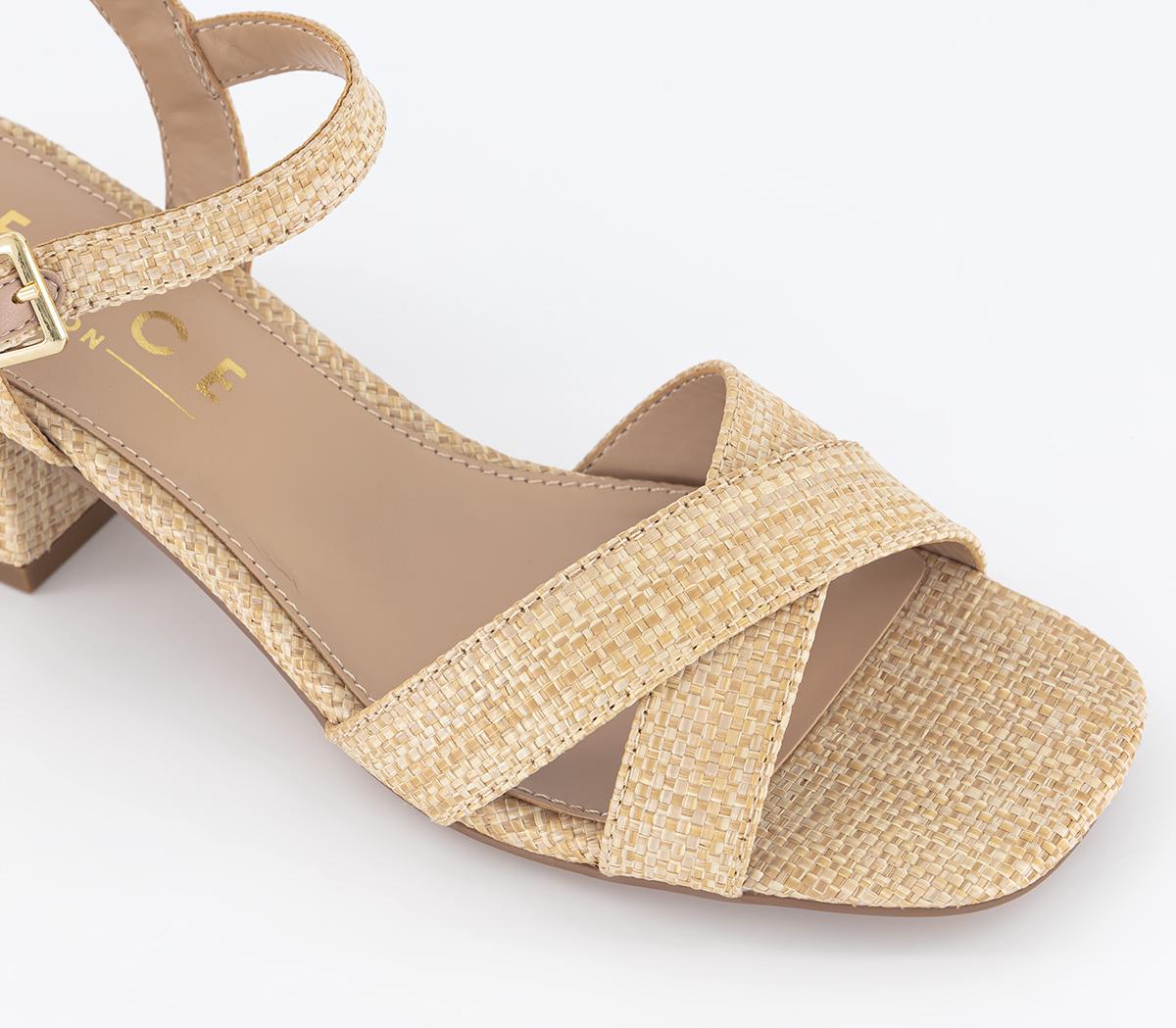 OFFICEMajesty Cross Strap Block HeelsCream Raffia