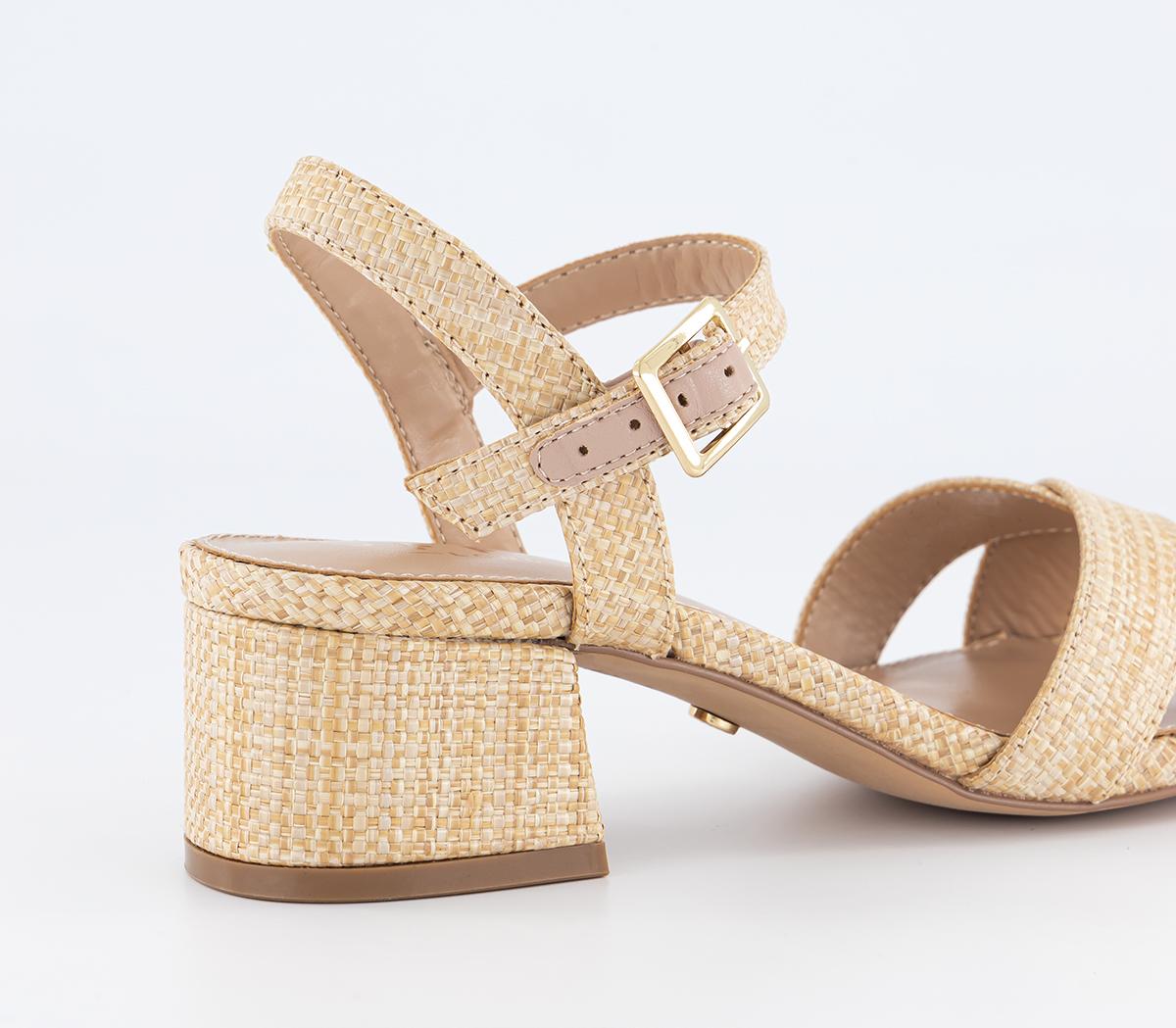 OFFICEMajesty Cross Strap Block HeelsCream Raffia