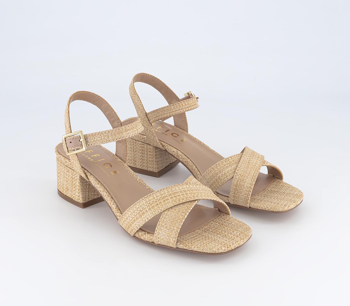 OFFICEMajesty Cross Strap Block HeelsCream Raffia