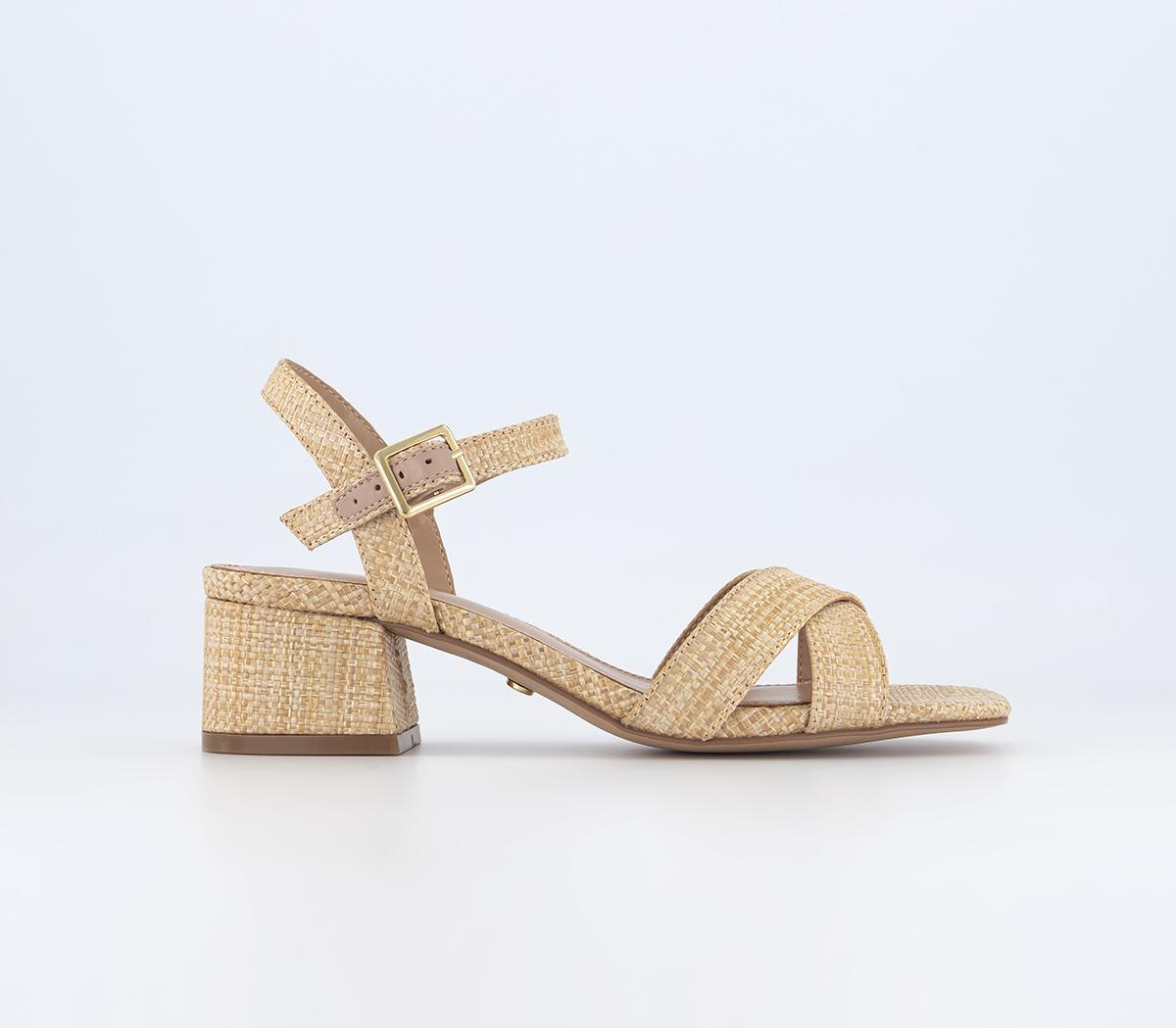 OFFICEMajesty Cross Strap Block HeelsCream Raffia