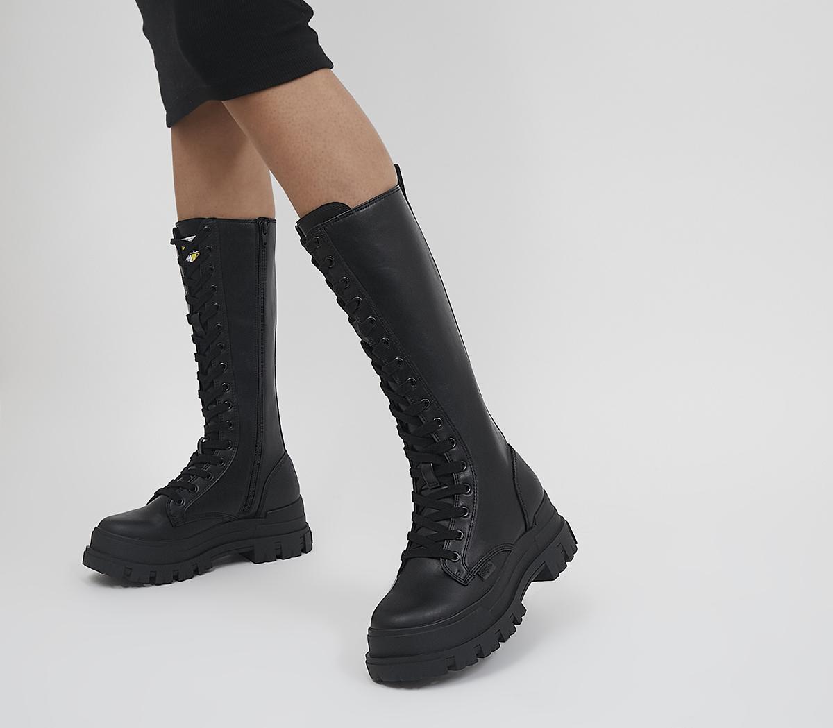 Buffalo Aspha Lace Up Boots Black Knee High Boots