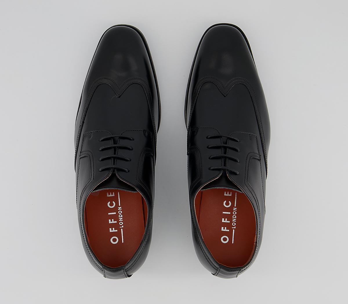 OFFICE Matayo High Shine Plain Toe Wingcap Derby Shoes Black Leather ...