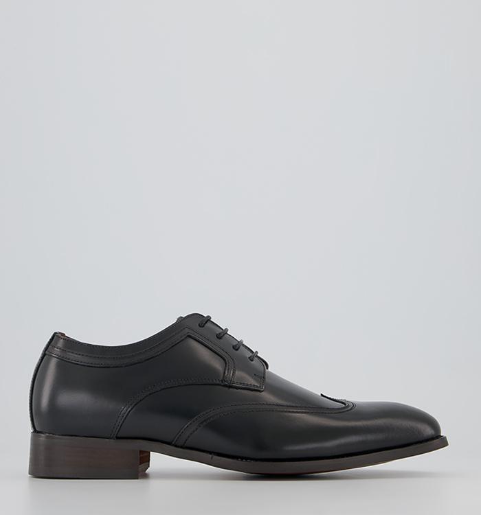 Office Matayo High Shine Plain Toe Wingcap Derby Shoes Black Leather