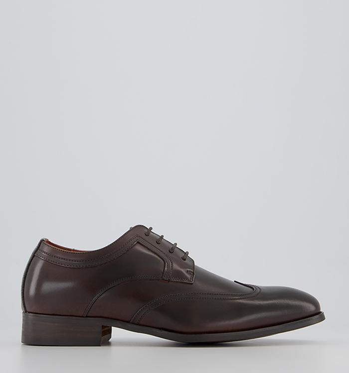 Office Matayo High Shine Plain Toe Wingcap Derby Shoes Brown Leather