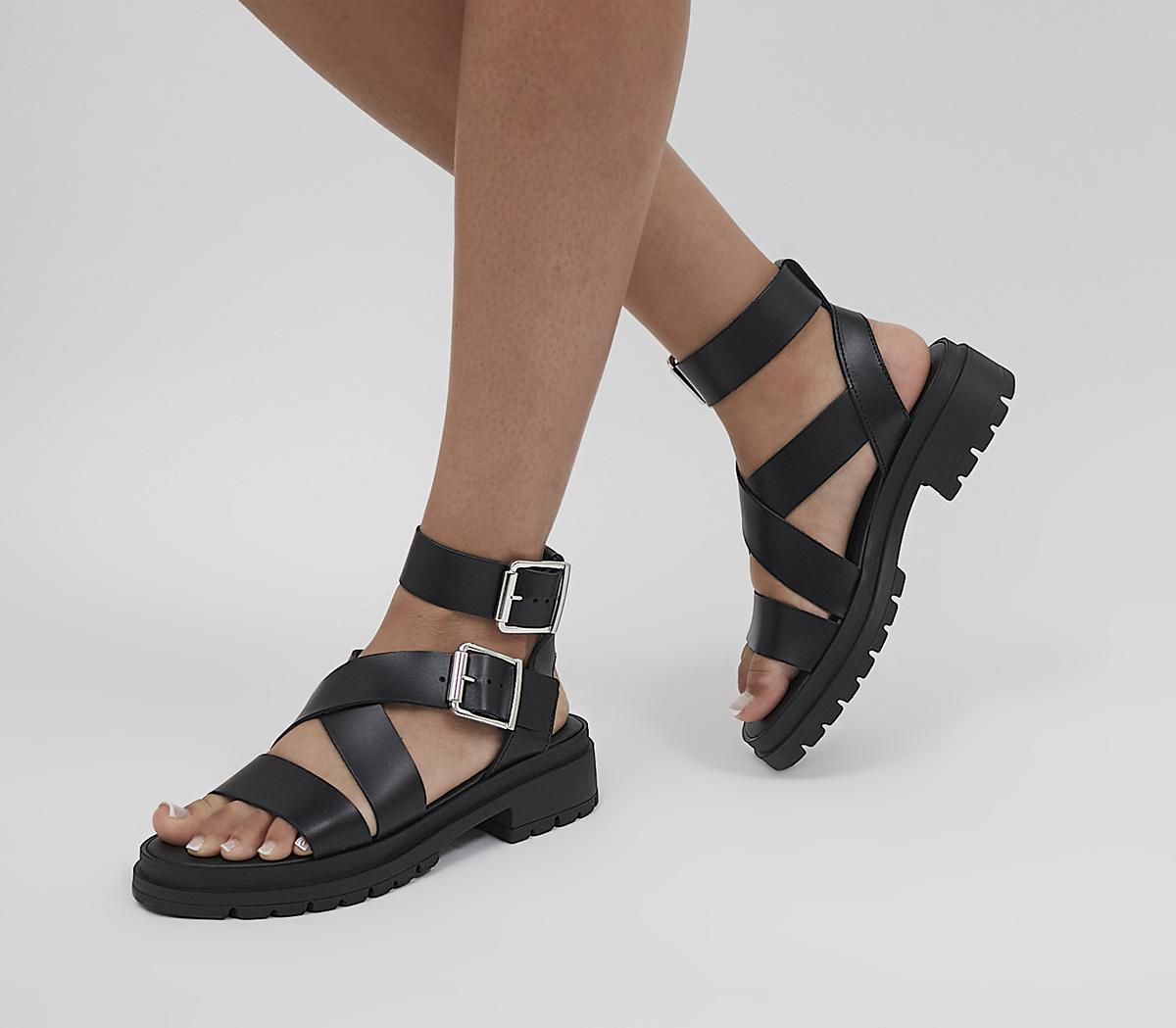 OFFICE Stash Buckle Detail Sandals Black Leather - Women’s Sandals