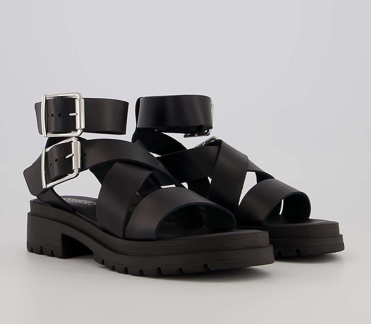 OFFICE Stash Buckle Detail Sandals Black Leather - Women’s Sandals