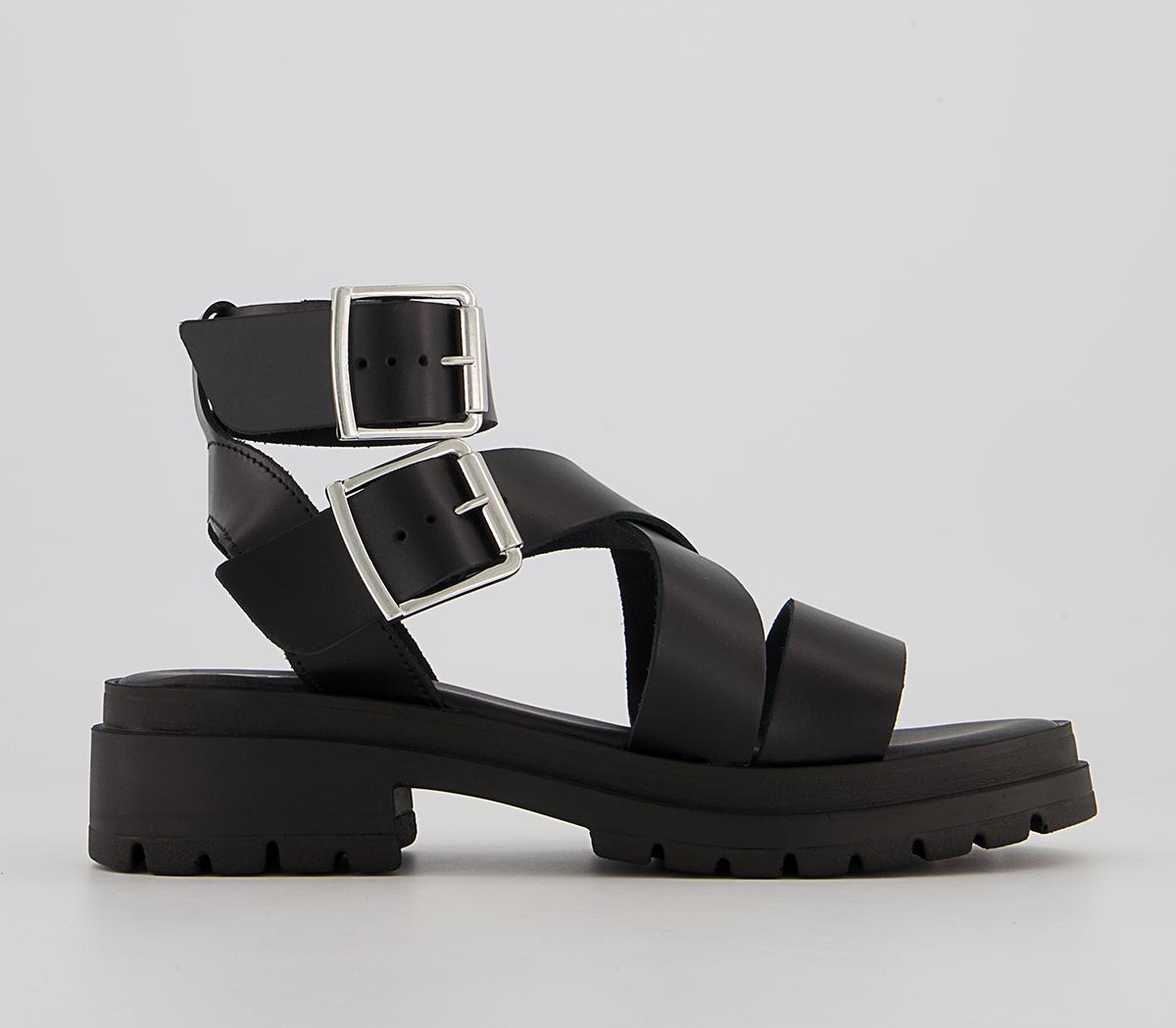 OFFICE Stash Buckle Detail Sandals Black Leather - Women’s Sandals