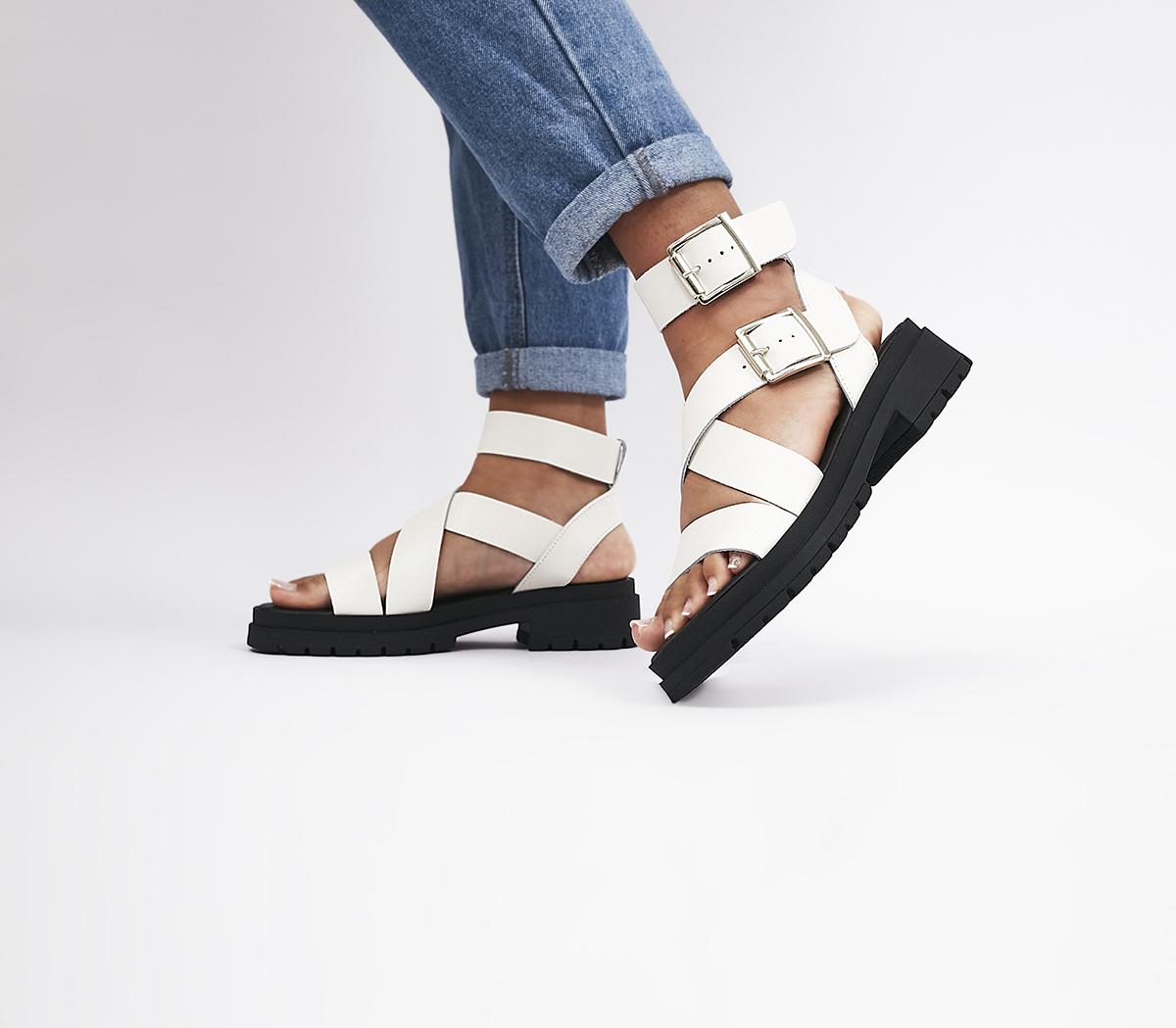 Stash Buckle Detail Sandals Off White Leather
