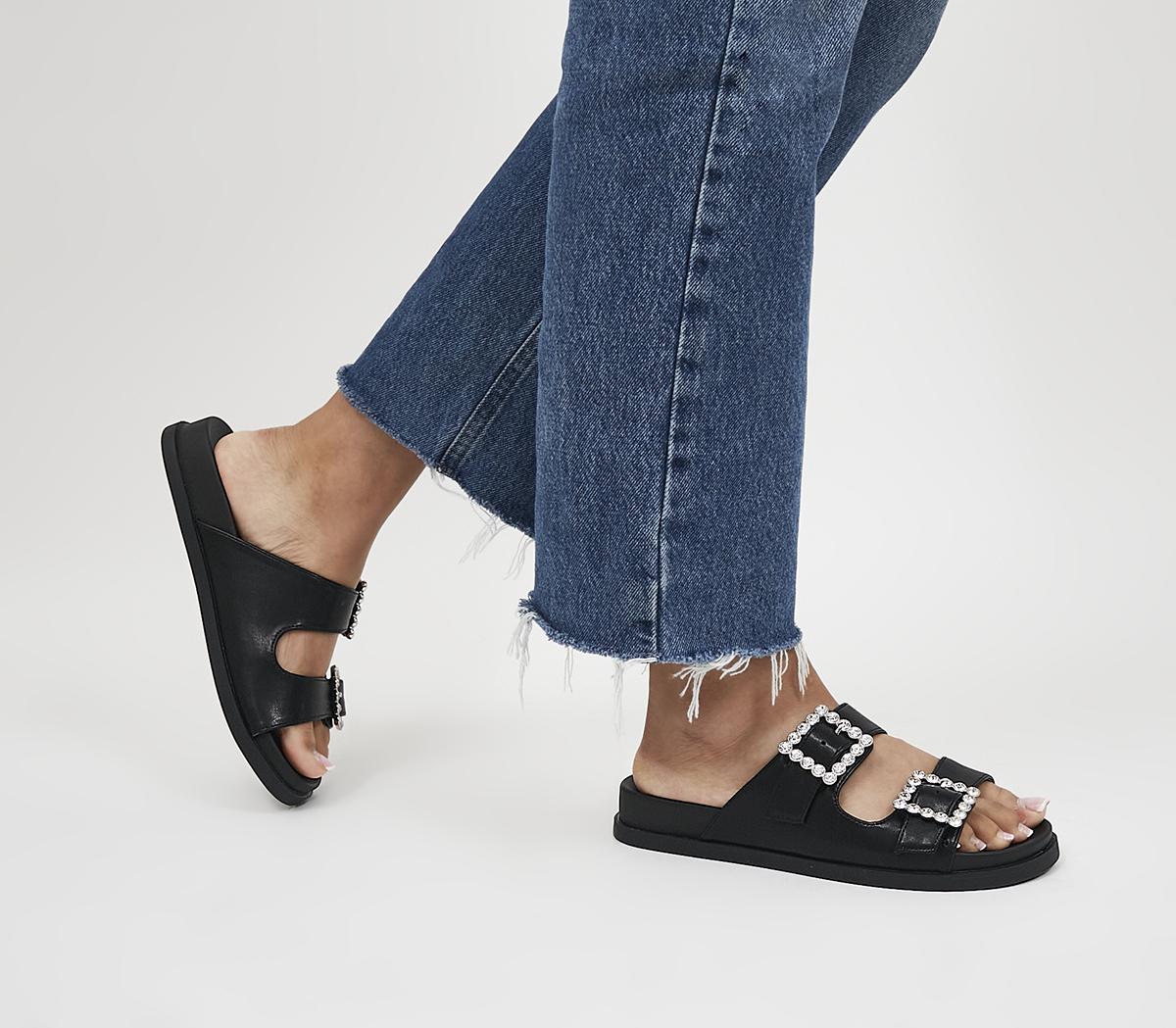 Cammy Diamante double buckle sliders sandals black – Deja Elite Boutique
