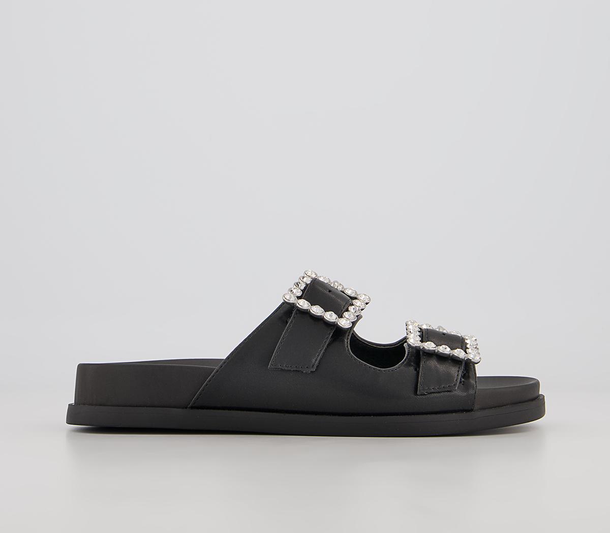 OFFICE Slide Away Double Buckle Diamante Flat Sandals Black - Women's  Sandals