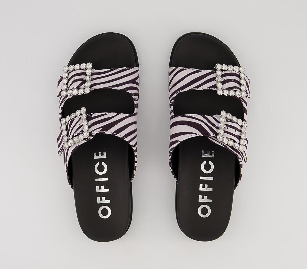 Office Slide Away Double Buckle Diamante Flat Sandals Office Slide Away Double Buckle Diamante Flat Sandals Zebra