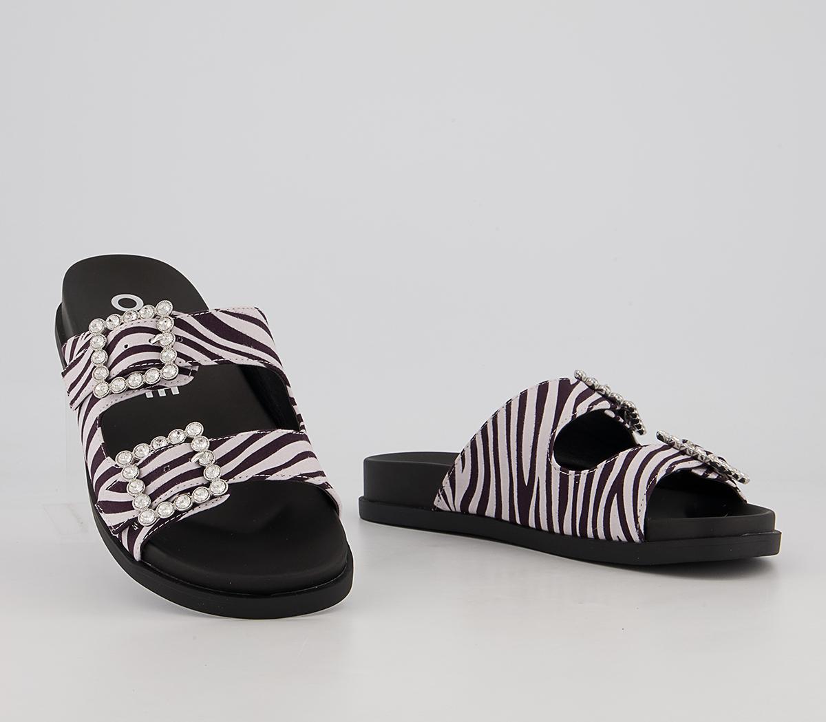 Office Slide Away Double Buckle Diamante Flat Sandals Office Slide Away Double Buckle Diamante Flat Sandals Zebra