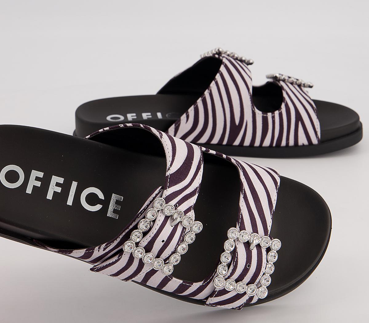 Office Slide Away Double Buckle Diamante Flat Sandals Office Slide Away Double Buckle Diamante Flat Sandals Zebra