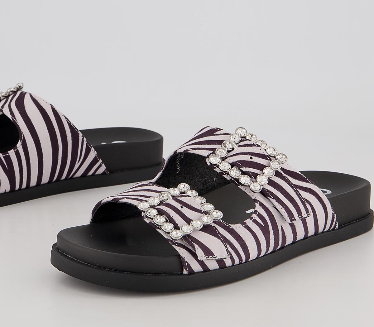 Office Slide Away Double Buckle Diamante Flat Sandals Office Slide Away Double Buckle Diamante Flat Sandals Zebra