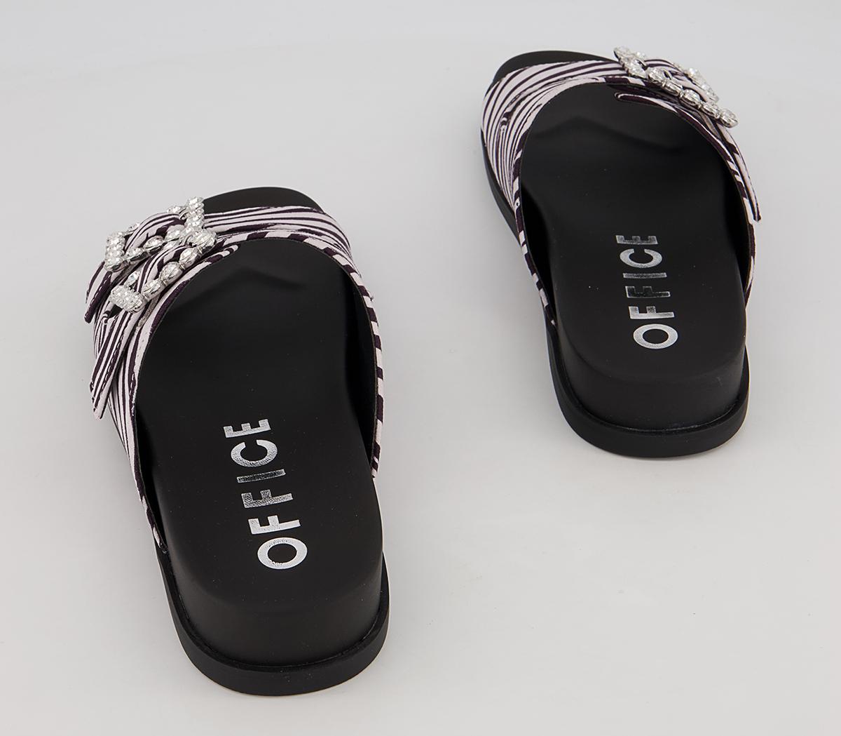 Office Slide Away Double Buckle Diamante Flat Sandals Office Slide Away Double Buckle Diamante Flat Sandals Zebra