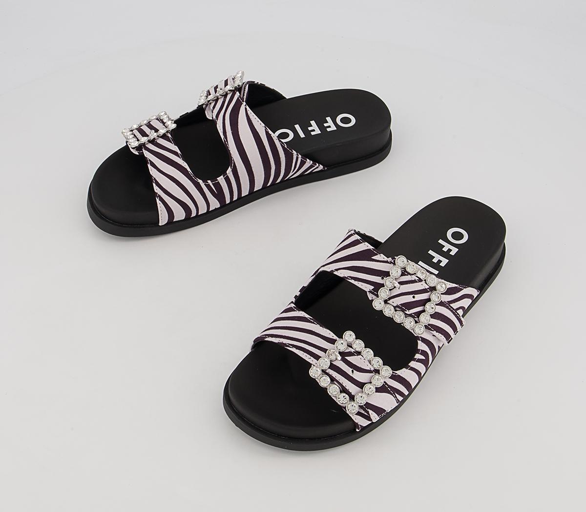 Office Slide Away Double Buckle Diamante Flat Sandals Office Slide Away Double Buckle Diamante Flat Sandals Zebra