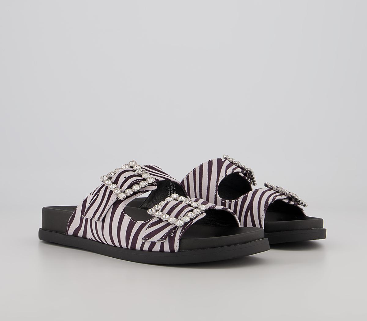 Office Slide Away Double Buckle Diamante Flat Sandals Office Slide Away Double Buckle Diamante Flat Sandals Zebra