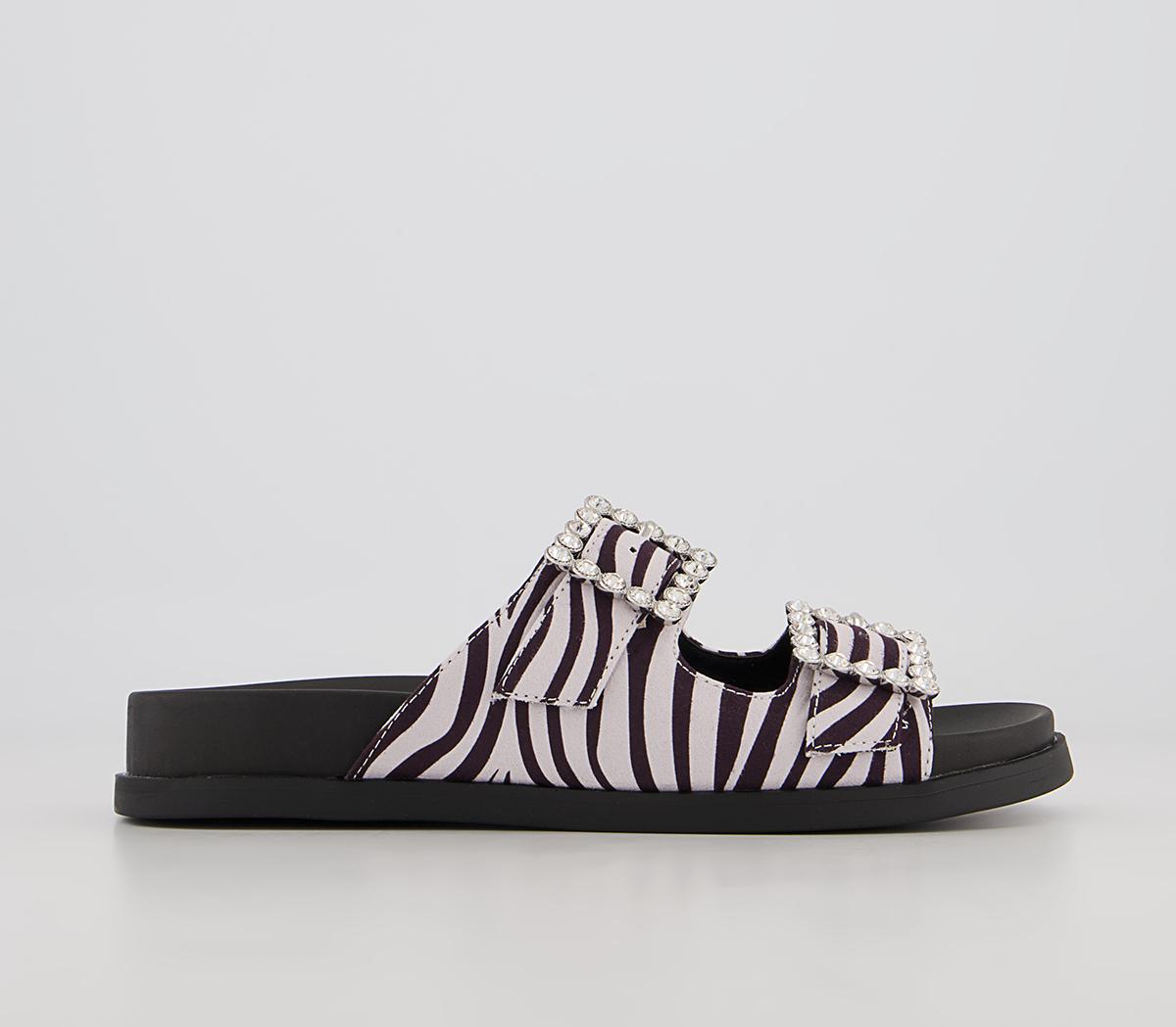 Office Slide Away Double Buckle Diamante Flat Sandals Office Slide Away Double Buckle Diamante Flat Sandals Zebra