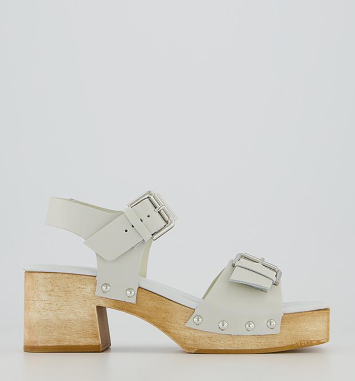 Office Motto Wood Block Two Part Sandals Off White Leather