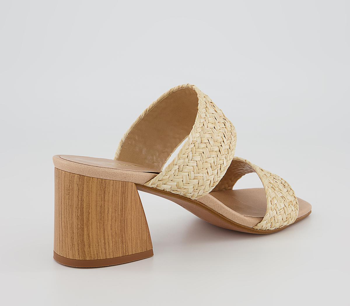 OFFICE Mallie Two Part Block Heel Mules Raffia - Mid Heels