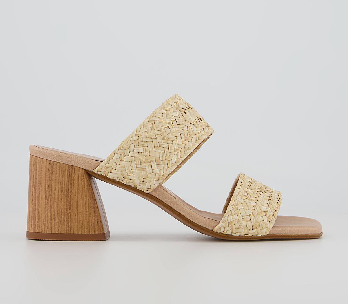 OFFICE Mallie Two Part Block Heel Mules Raffia - Mid Heels