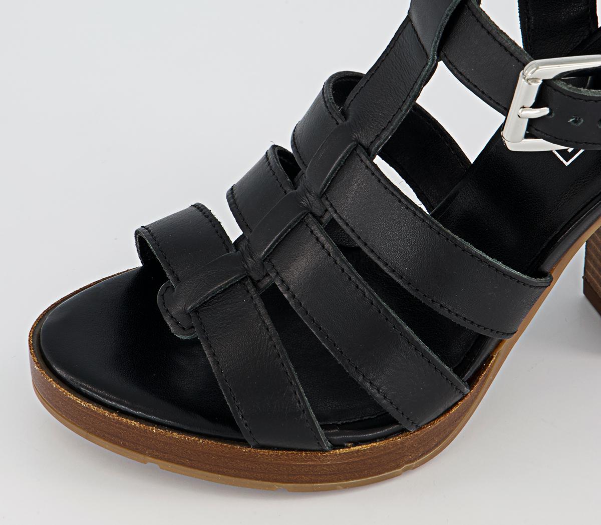 OFFICE Holla Wood Block Heeled Sandals Black Leather Heels