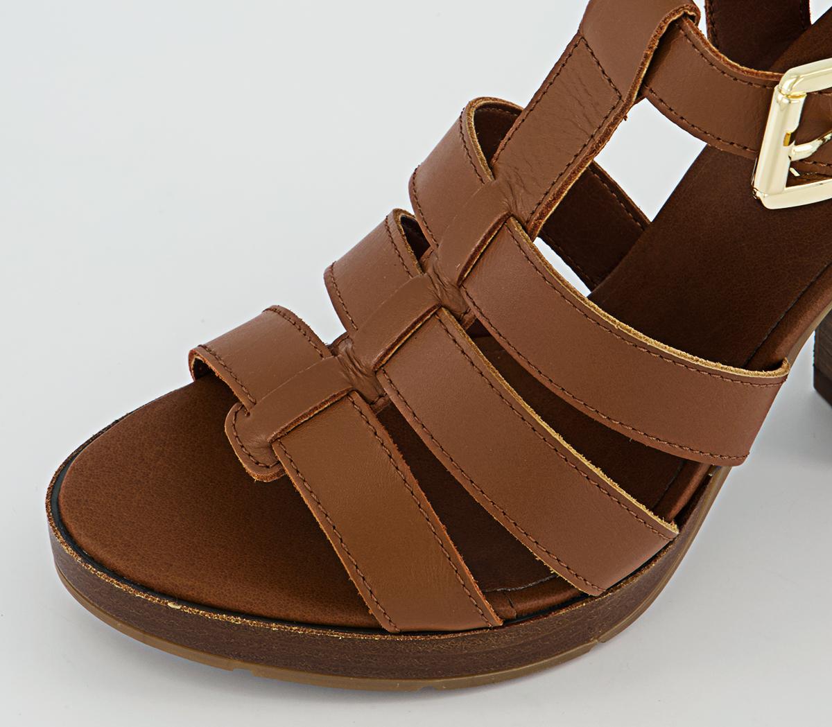 Office Holla Wood Block Heeled Sandals Office Holla Wood Block Heeled Sandals Tan Leather