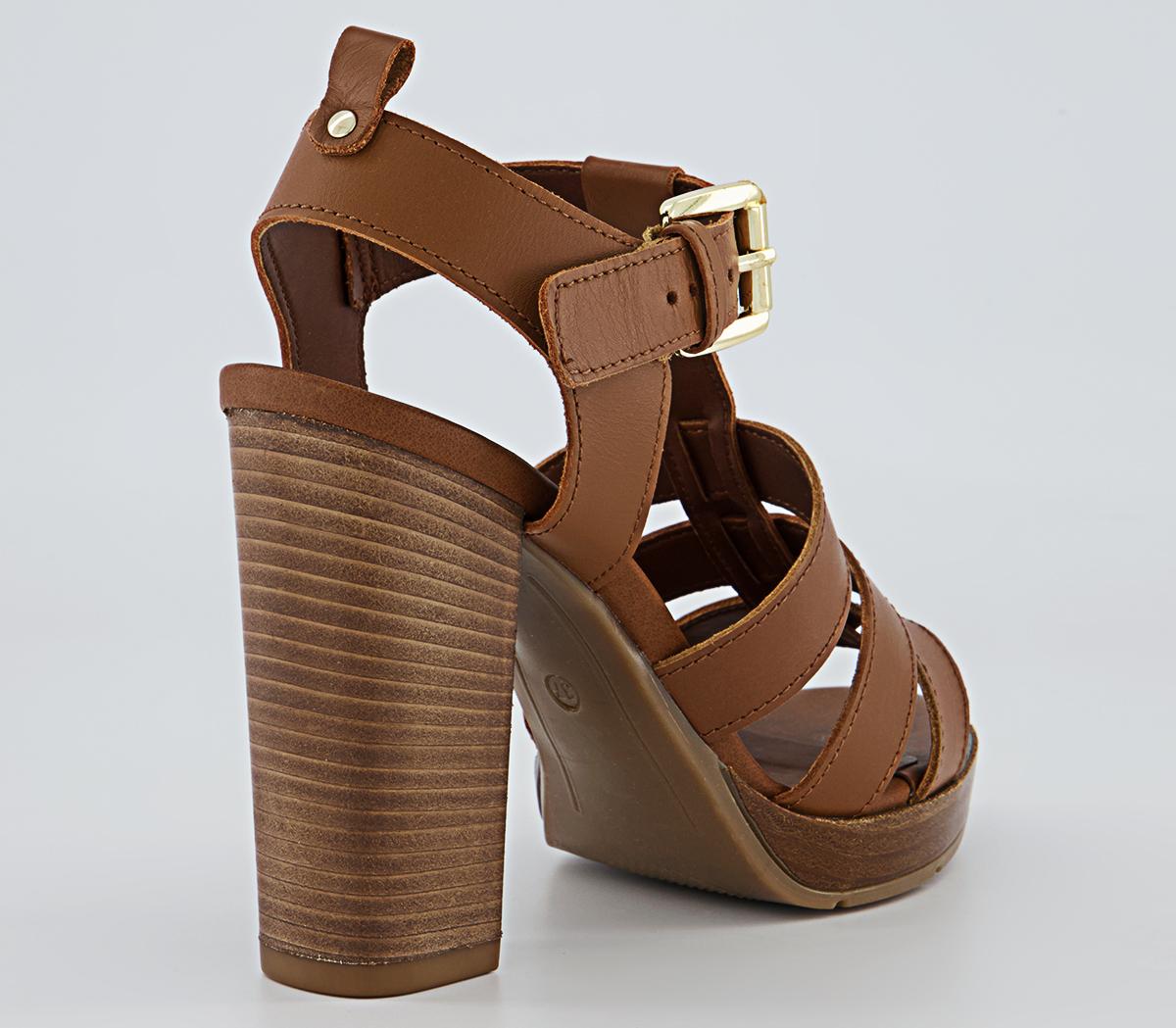 Office Holla Wood Block Heeled Sandals Office Holla Wood Block Heeled Sandals Tan Leather
