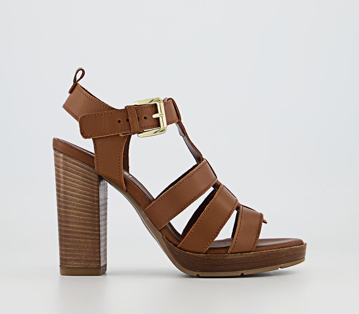 Office Holla Wood Block Heeled Sandals Office Holla Wood Block Heeled Sandals Tan Leather