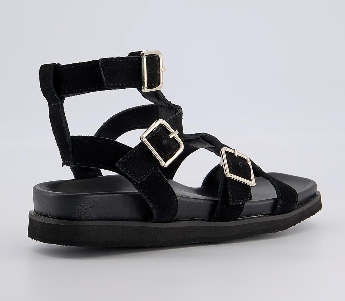 Office Sancha Square Toe Gladiator Footbed Sandals Office Sancha Square Toe Gladiator Footbed Sandals Black Suede