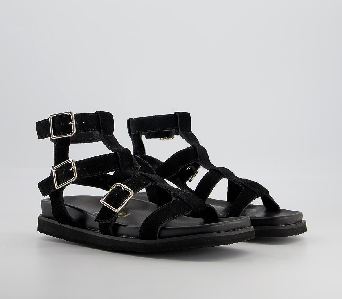 Office Sancha Square Toe Gladiator Footbed Sandals Office Sancha Square Toe Gladiator Footbed Sandals Black Suede